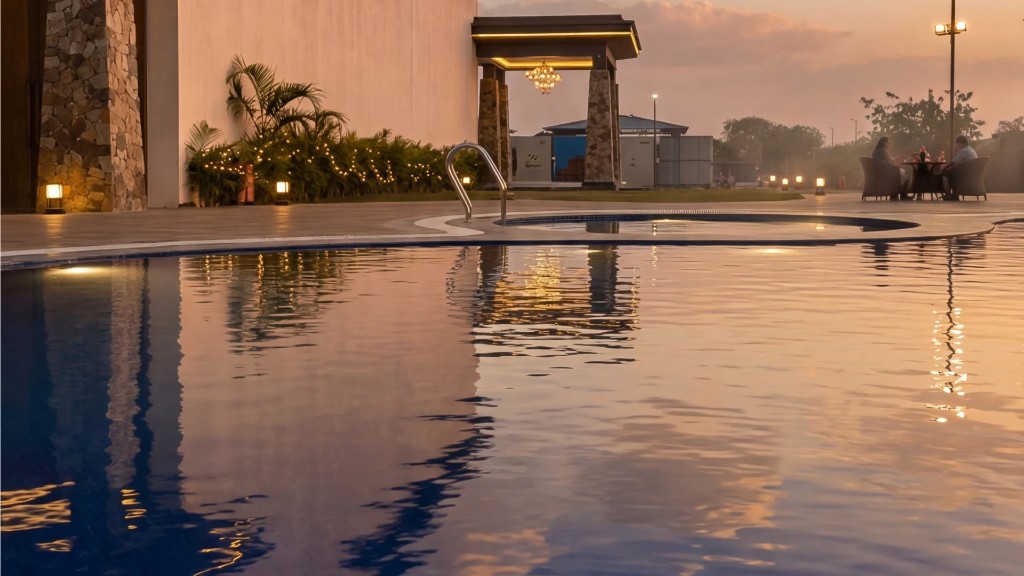 Private swimming pool at Beverly Hills Resort during golden hour