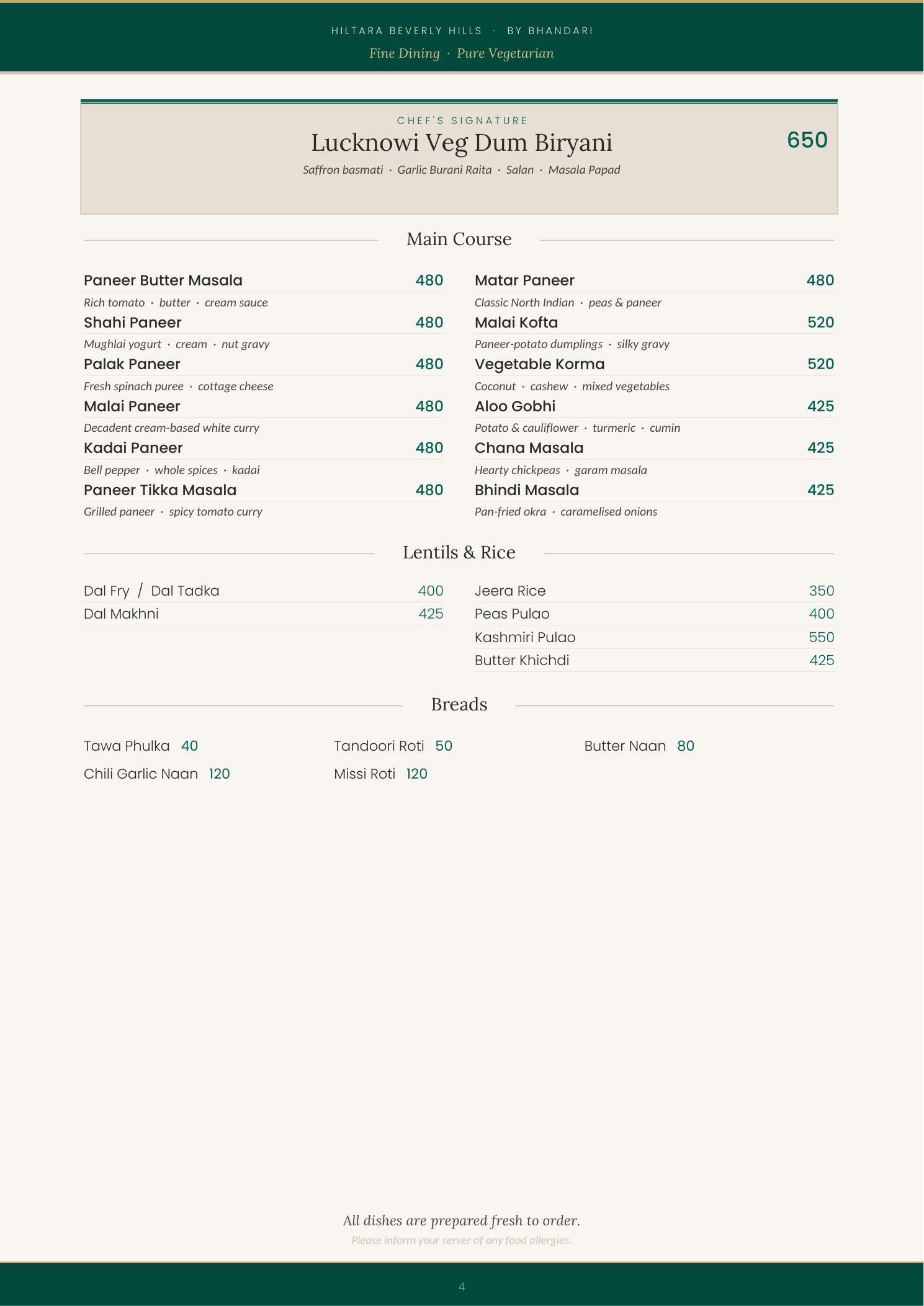 Menu page 4 — Mains & Breads