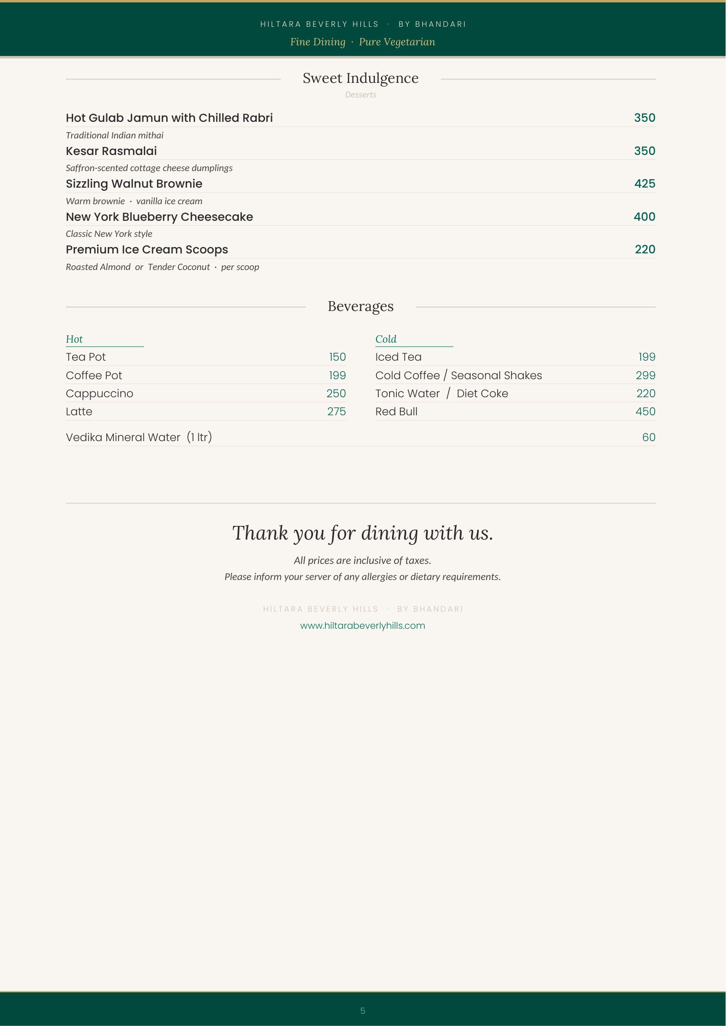 Menu back cover