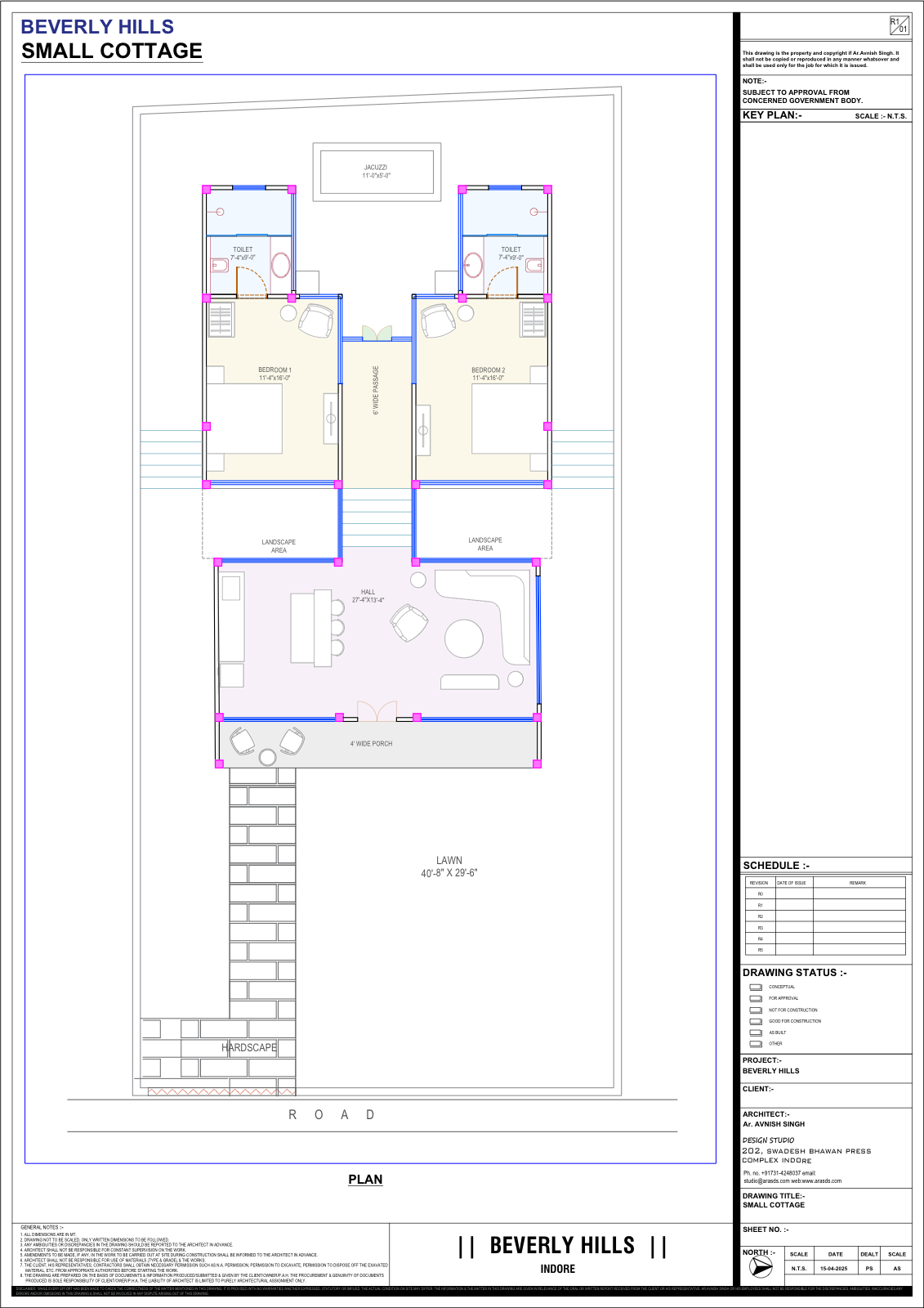 2 BHK villa floor plan blueprint