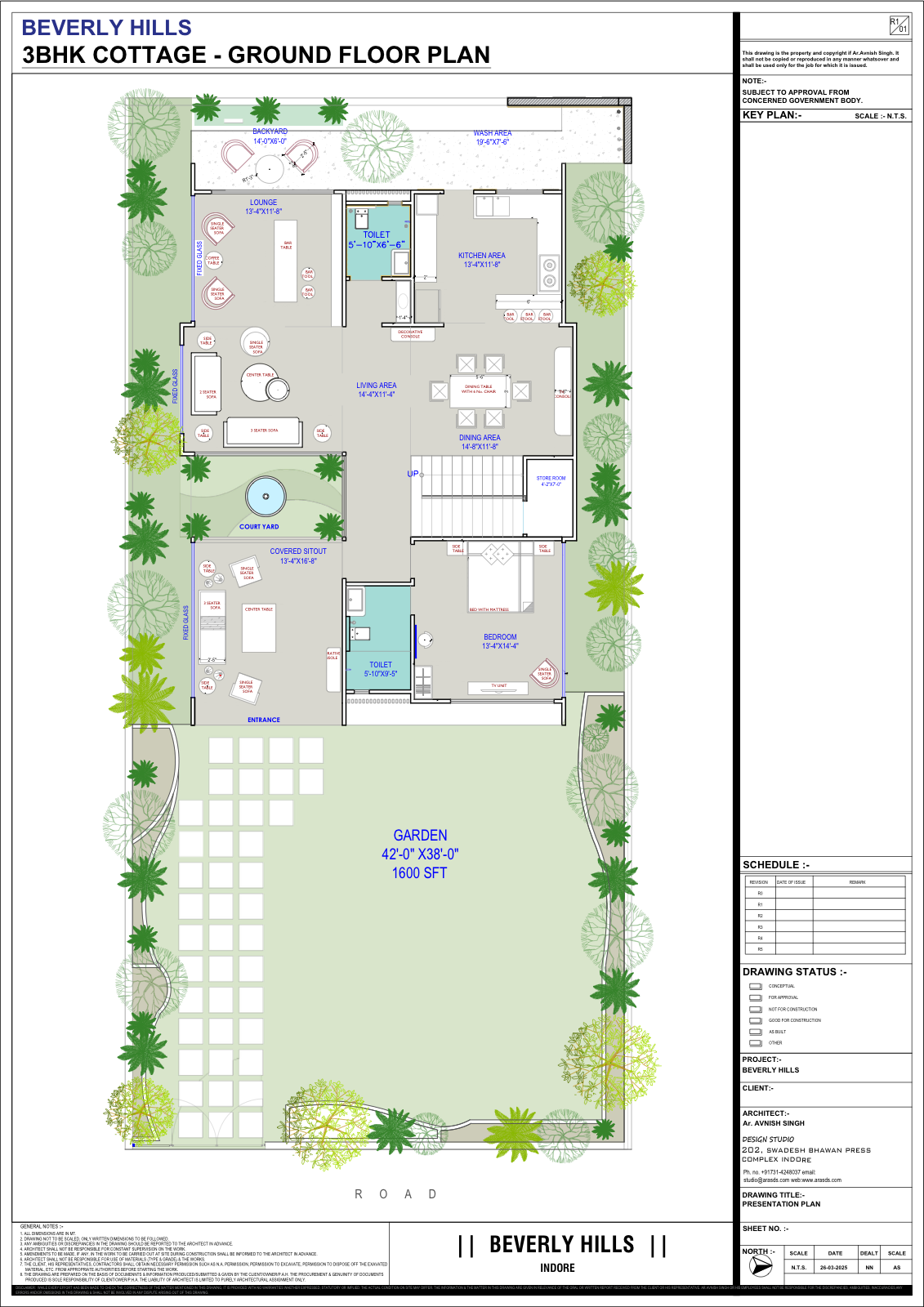 3 BHK cottage presentation floor plans