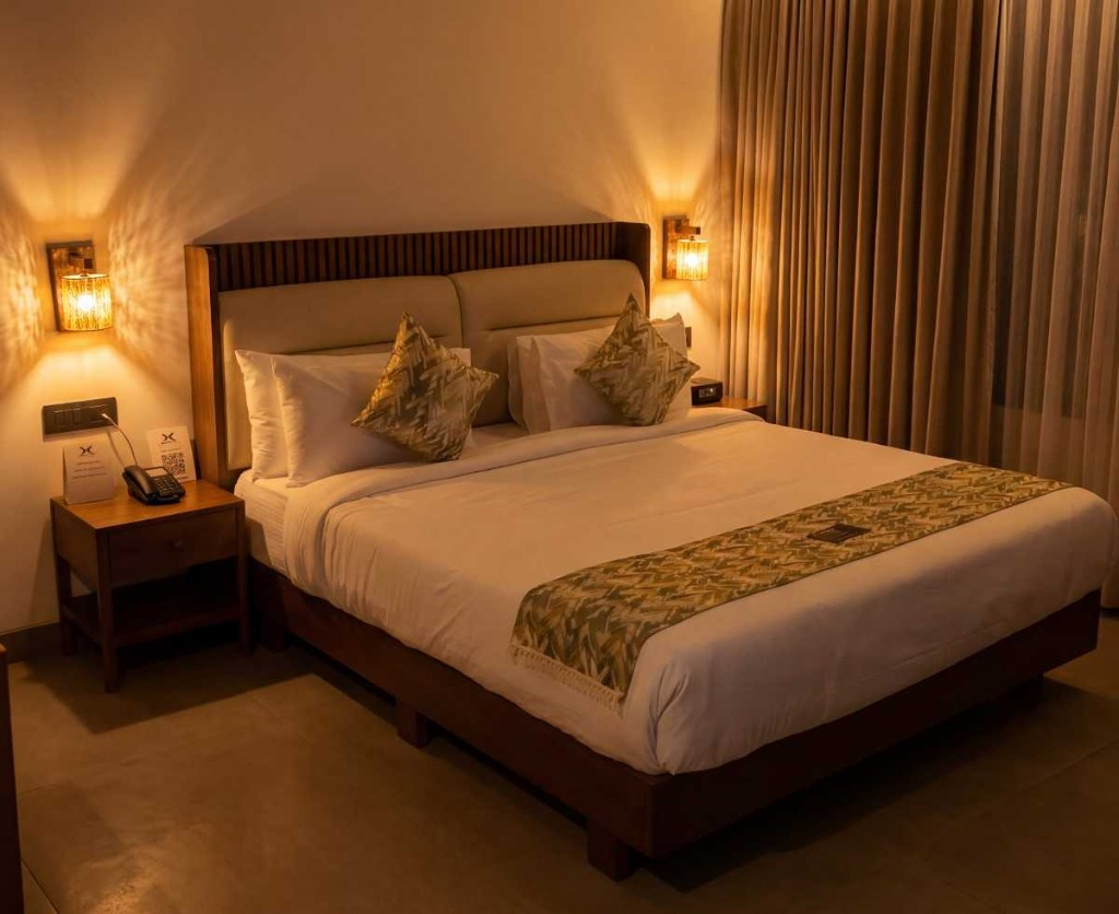 2 BHK villa bedroom with warm ambient lighting