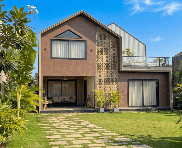 3 BHK villa — contemporary two-storey façade with lawn and entryway at Beverly Hills