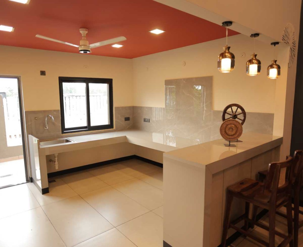 3 BHK villa kitchen and breakfast bar
