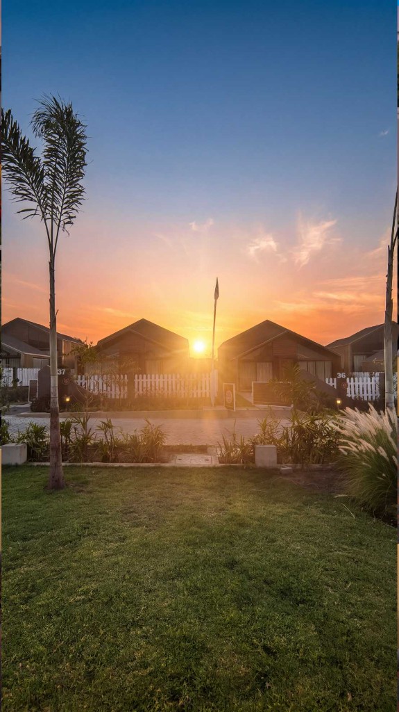 2, 3 and 4 BHK villas at Beverly Hills — sunset over the estate