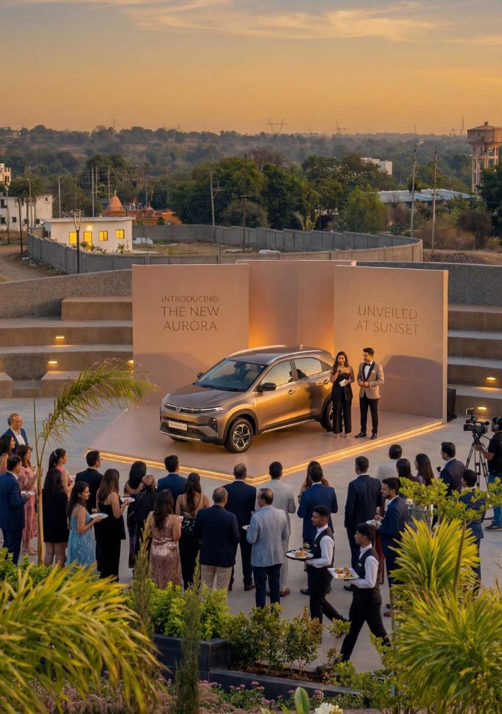 Corporate car launch event at Beverly Hills amphitheatre at sunset