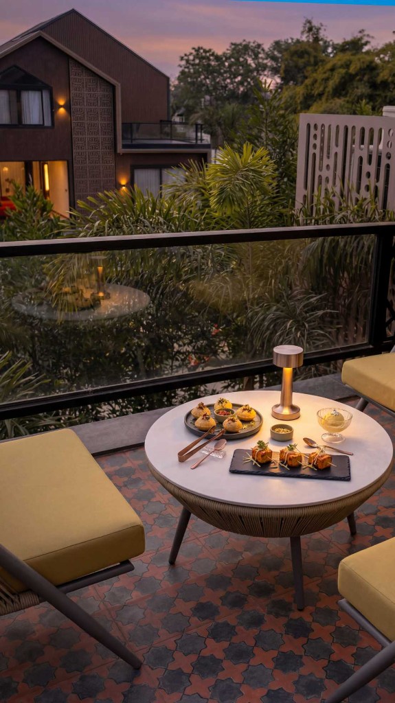 Luxe Lounge at Beverly Hills — terrace dining at dusk