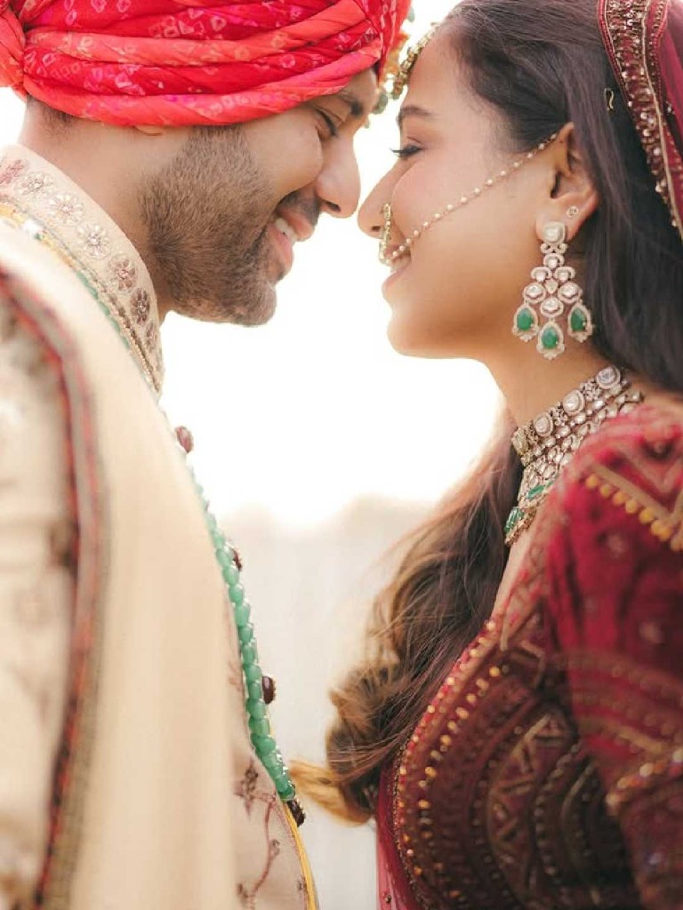 Bride and groom sharing an intimate moment at Beverly Hills